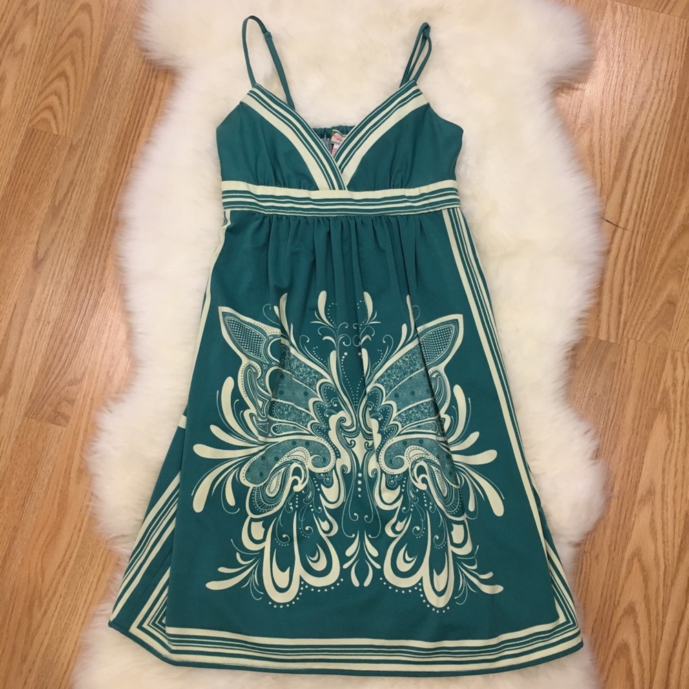 Teal summer dress with floral print